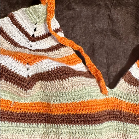 HERRY Istanbul - Linen Dress with CROCHET Halter Top Sz S - BROWN - Picture 2 of 7